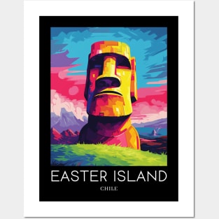 A Pop Art Travel Print of Easter Island - Chile Posters and Art